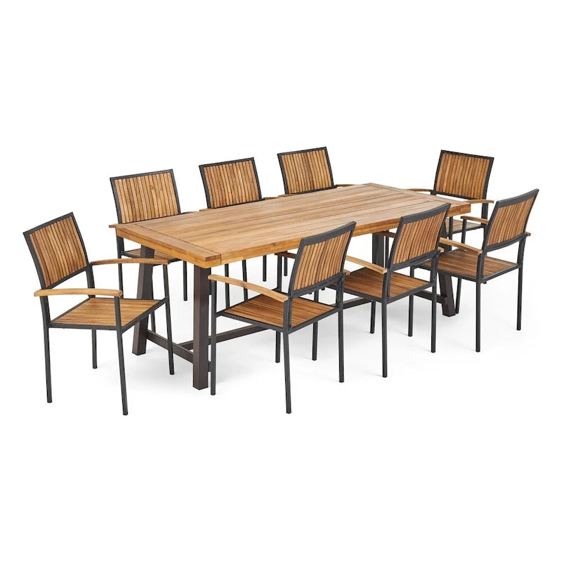 Allison Outdoor 8 Seater Acacia Wood Dining Set by Christopher Knight Home