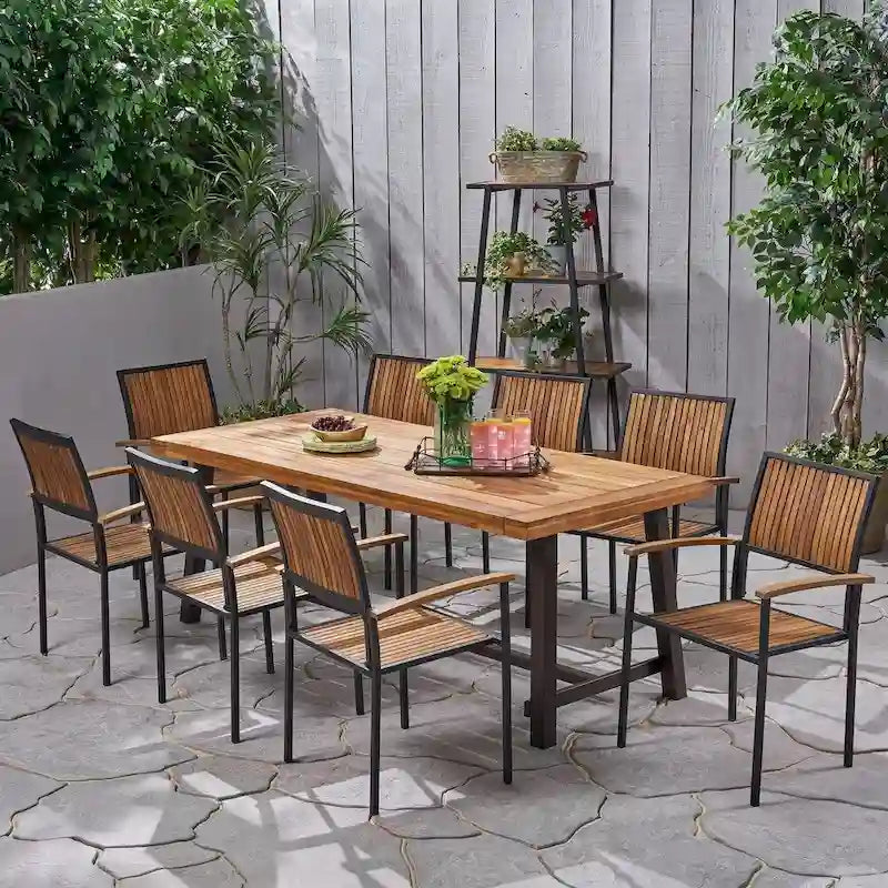 Allison Outdoor 8 Seater Acacia Wood Dining Set by Christopher Knight Home
