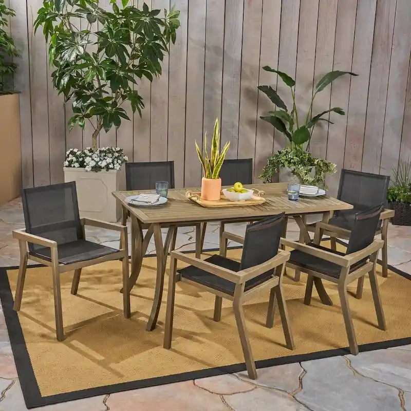 Shanter Outdoor Acacia Wood Dining with Mesh Seats