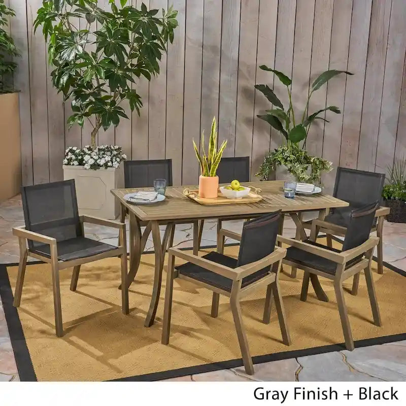 Shanter Outdoor Acacia Wood 7 Piece Dining Set with Mesh Seats by Christopher Knight Home