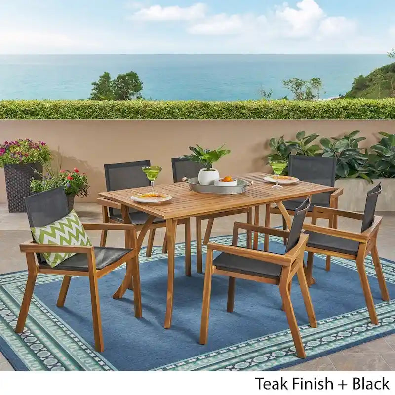 Shanter Outdoor Acacia Wood Dining with Mesh Seats