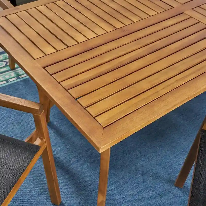 Shanter Outdoor Acacia Wood Dining with Mesh Seats