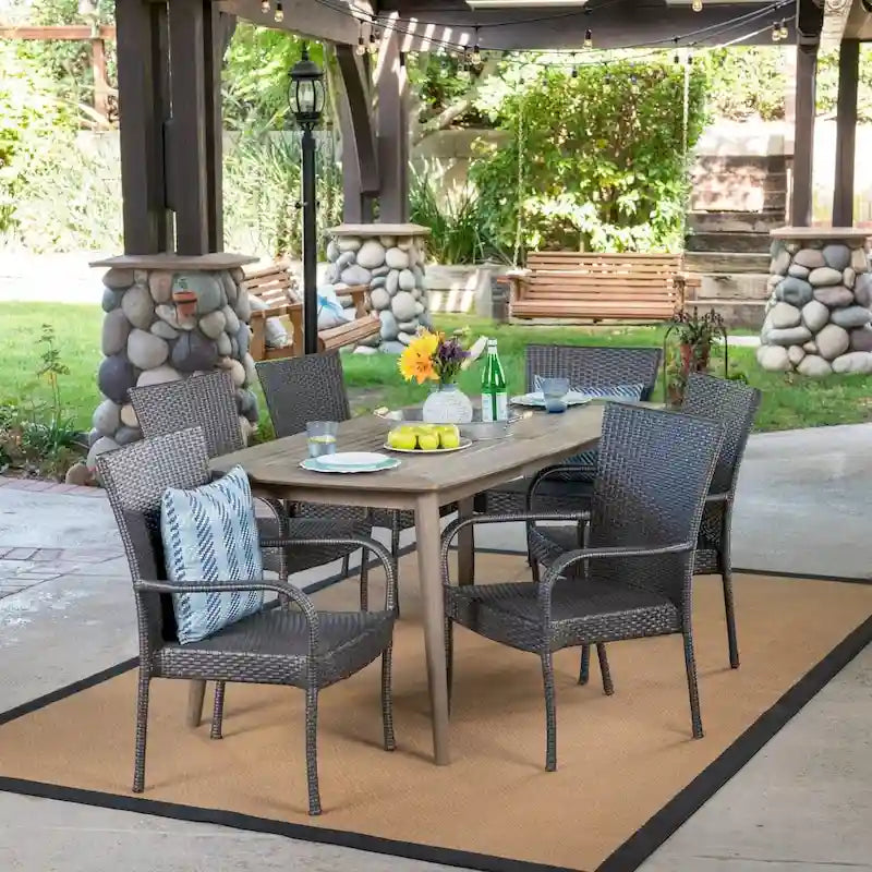 Haven Outdoor 7 Piece Multibrown PE Wicker Dining Set with Rectangular Table by Christopher Knight Home