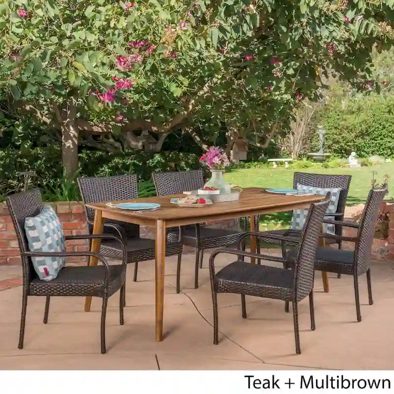 Haven Outdoor 7 Piece Multibrown PE Wicker Dining Set with Rectangular Table by Christopher Knight Home