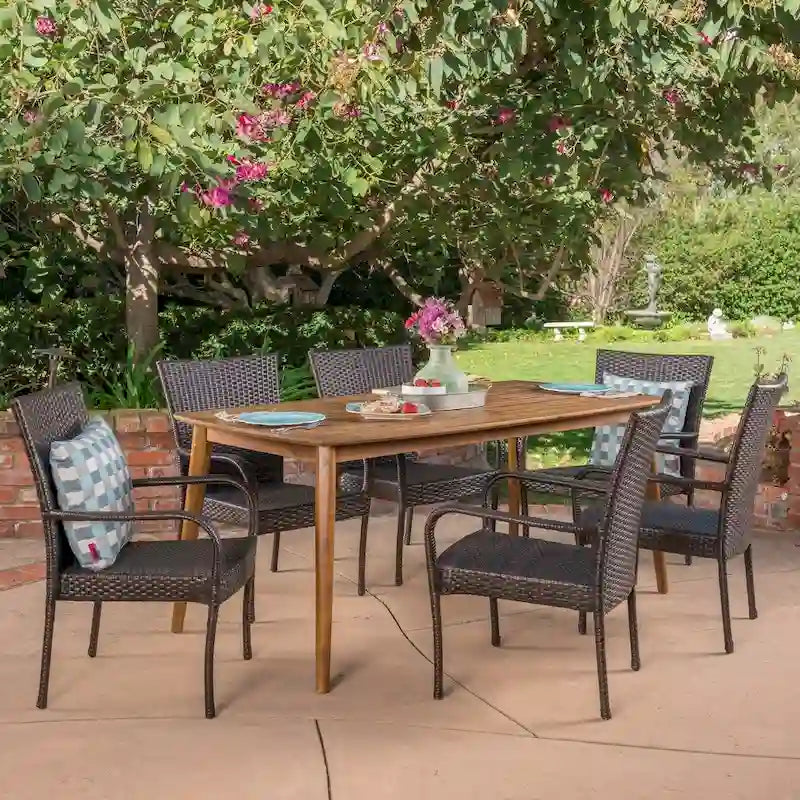 Haven Outdoor 7 Piece Multibrown PE Wicker Dining Set with Rectangular Table by Christopher Knight Home