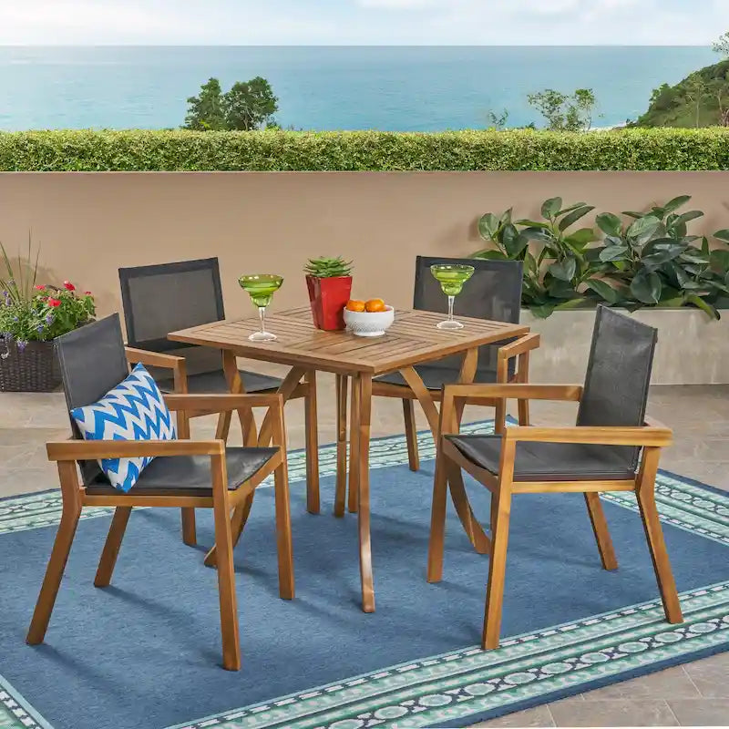 Chaucer Outdoor 4-Seater Square Acacia Wood Mesh Seats Dining Set by Christopher Knight Home