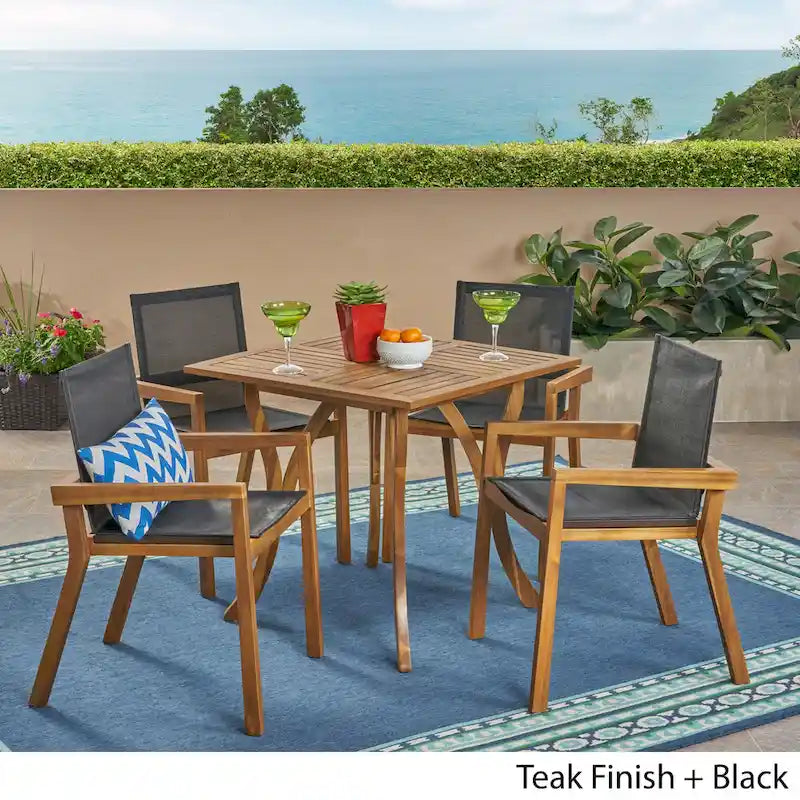 Chaucer Outdoor 4-Seater Square Acacia Wood Mesh Seats Dining Set