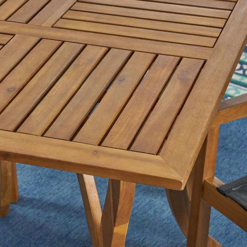 Chaucer Outdoor 4-Seater Square Acacia Wood Mesh Seats Dining Set