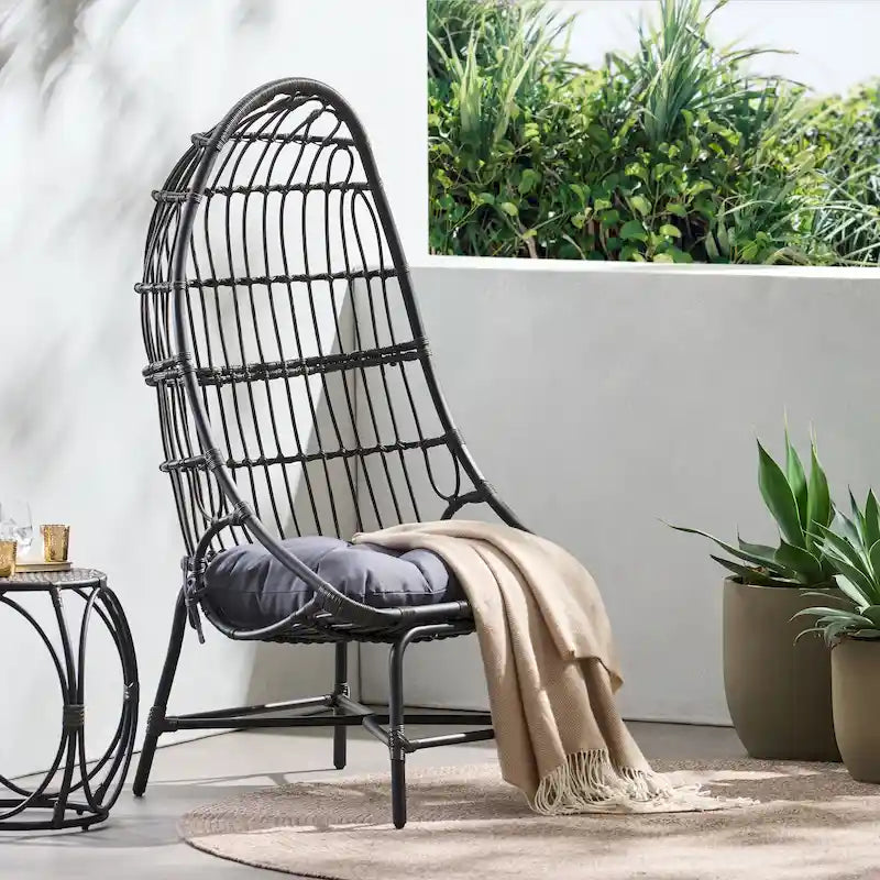 Naclerio Wicker Outdoor Basket Chair with Cushion by Christopher Knight Home