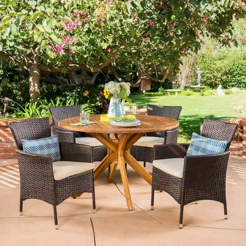 Cedros Wicker/ Acacia Wood Outdoor 5-piece Dining Set by Christopher Knight Home
