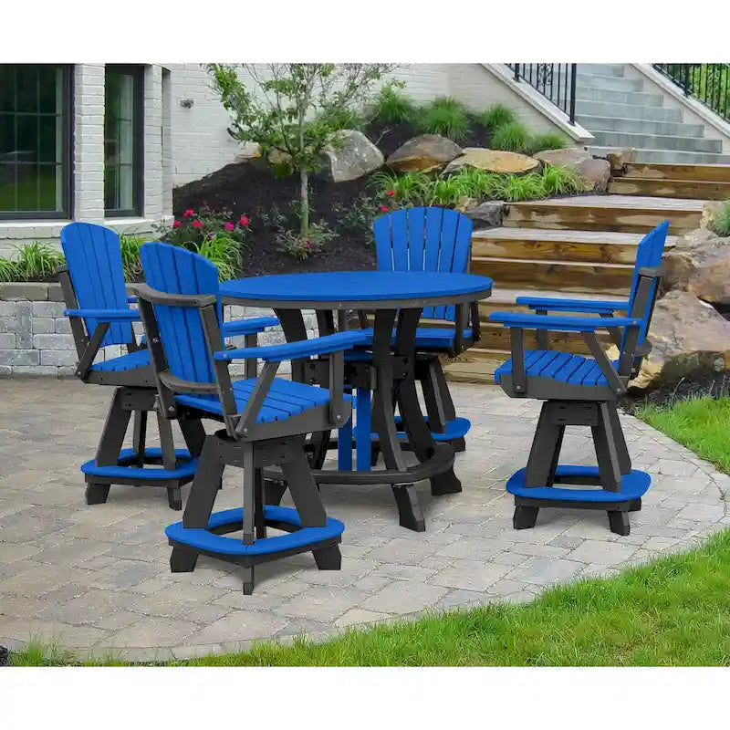 OS Home and Office Five Piece Round Counter Height Dining Set in Blue on a Black Base