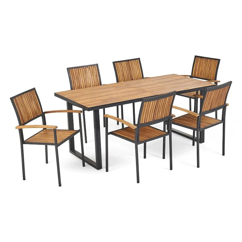 Ageman Outdoor 6 Seater Acacia Wood Dining Set by Christopher Knight Home - N/A