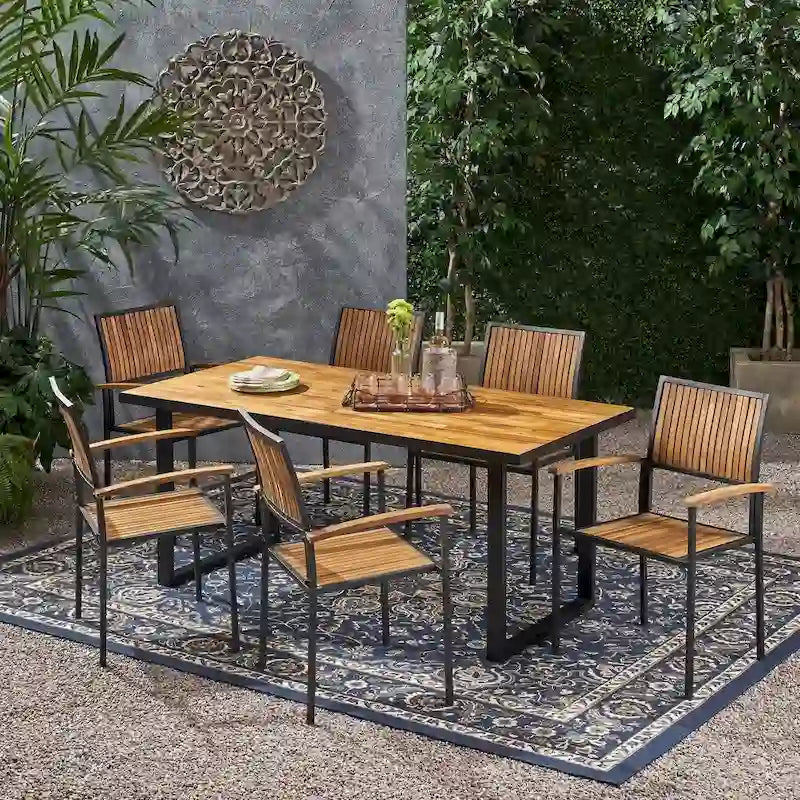 Ageman Outdoor 6 Seater Acacia Wood Dining Set by Christopher Knight Home - N/A