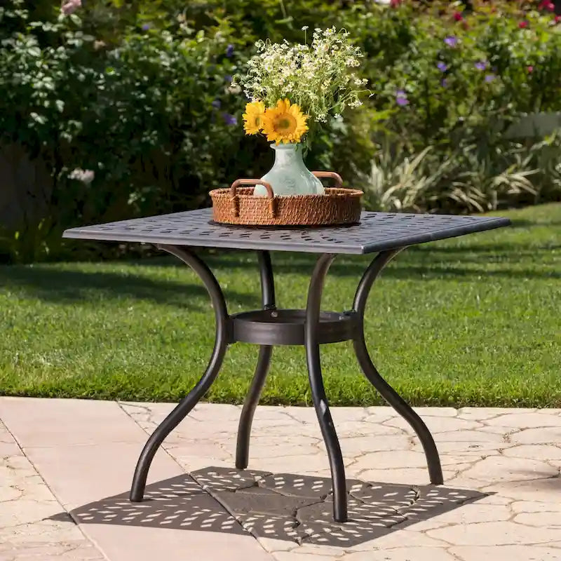 Austin Outdoor Cast Aluminum Square Dining Table with Umbrella Hole by Christopher Knight Home - 37.00 W x 37.00 L x 30.00 H
