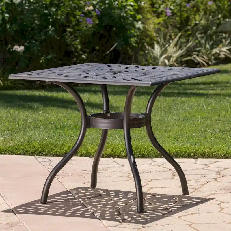 Austin Outdoor Cast Aluminum Square Dining Table with Umbrella Hole by Christopher Knight Home - 37.00 W x 37.00 L x 30.00 H