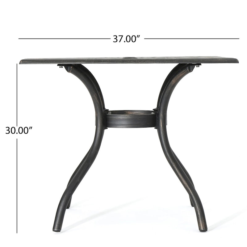 Austin Outdoor Cast Aluminum Square Dining Table with Umbrella Hole by Christopher Knight Home - 37.00 W x 37.00 L x 30.00 H