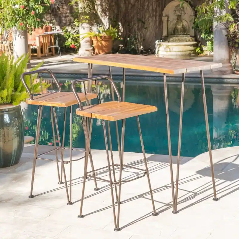 Denali Outdoor Industrial 3-piece Wood Bar Set by Christopher Knight Home