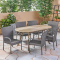Jasper Outdoor 7 Piece Wood and Wicker Dining Set by Christopher Knight Home