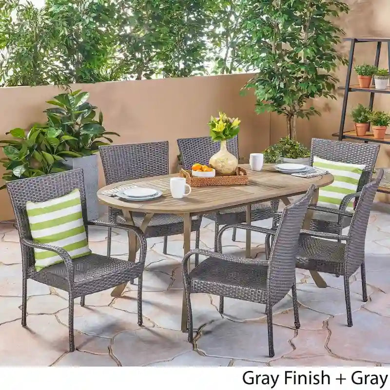 Jasper Outdoor 7 Piece Wood and Wicker Dining Set by Christopher Knight Home