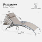 3-Piece Adjustable Aluminum Outdoor Chaise Lounge Chairs with Pillow