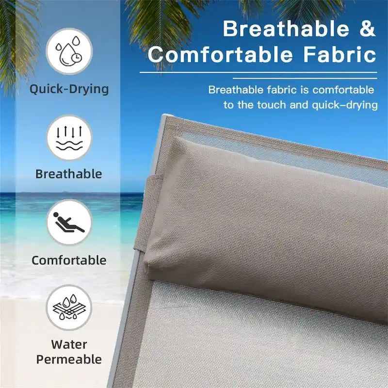 3-Piece Adjustable Aluminum Outdoor Chaise Lounge Chairs with Pillow