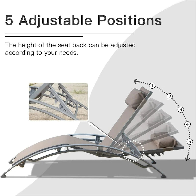 3-Piece Adjustable Aluminum Outdoor Chaise Lounge Chairs with Pillow