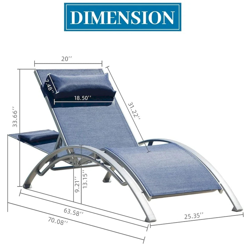 3-Piece Adjustable Aluminum Outdoor Chaise Lounge Chairs with Pillow
