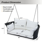 2 Person Wicker Hanging Swing Bench, Front Porch Rattan Woven Swing Outdoor Chair with Cushion and Ropes for Backyard, Garden