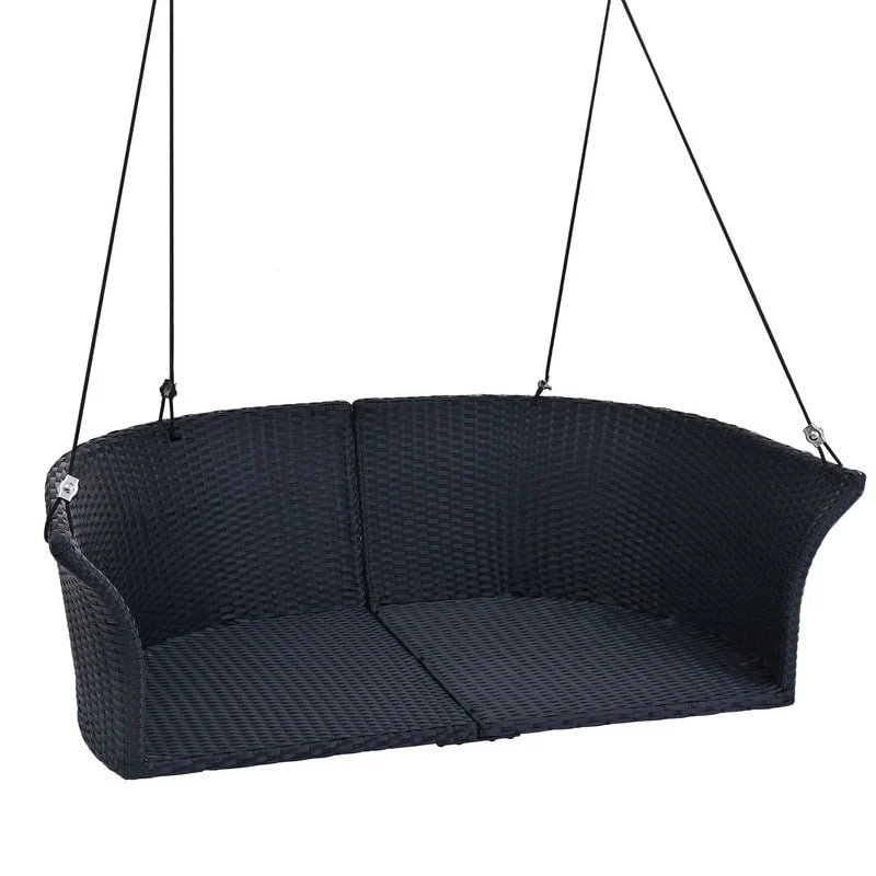 2 Person Wicker Hanging Swing Bench, Front Porch Rattan Woven Swing Outdoor Chair with Cushion and Ropes for Backyard, Garden