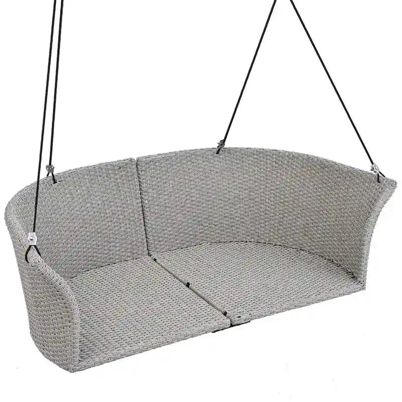 2 Person Wicker Hanging Swing Bench, Front Porch Rattan Woven Swing Outdoor Chair with Cushion and Ropes for Backyard, Garden