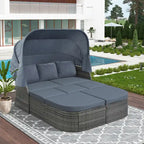 Outdoor Patio Daybed with Retractable Canopy Conversation Set