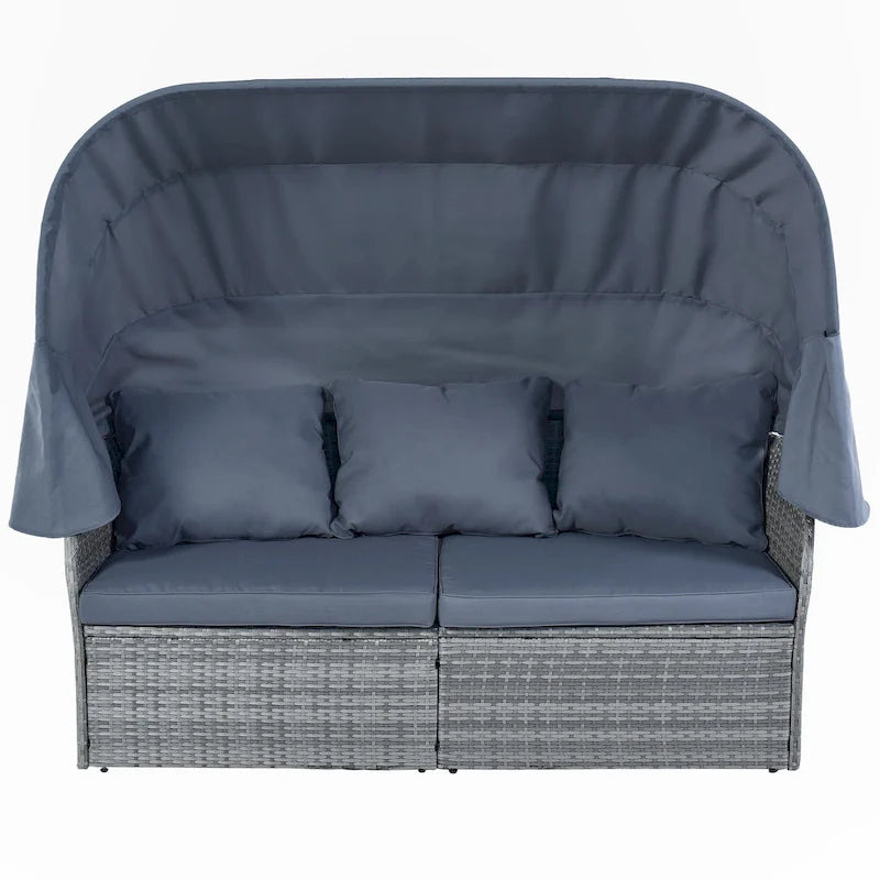 Outdoor Patio Daybed with Retractable Canopy Conversation Set