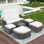 Outdoor Patio Daybed with Retractable Canopy Conversation Set