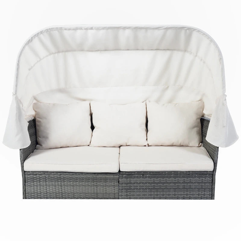 Outdoor Patio Daybed with Retractable Canopy Conversation Set