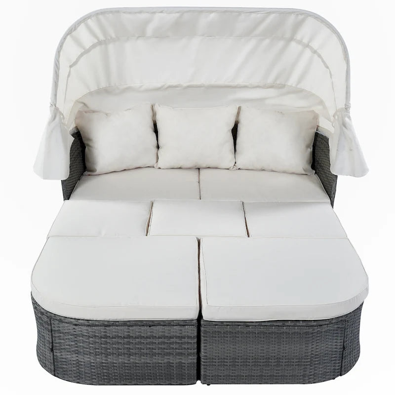 Outdoor Patio Daybed with Retractable Canopy Conversation Set