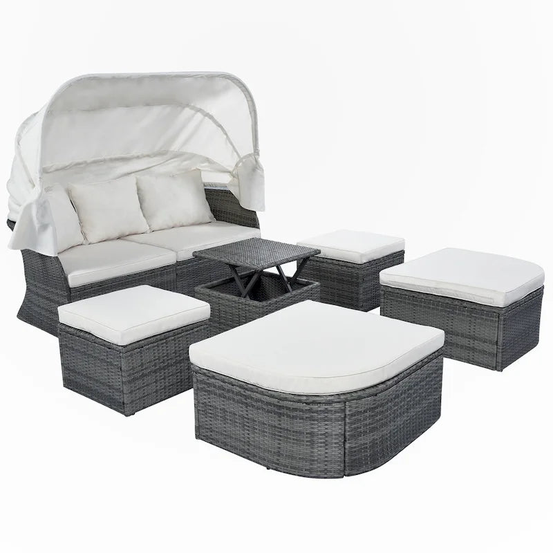 Outdoor Patio Daybed with Retractable Canopy Conversation Set