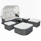 Outdoor Patio Daybed with Retractable Canopy Conversation Set