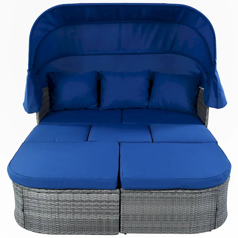 Outdoor Patio Daybed with Retractable Canopy Conversation Set