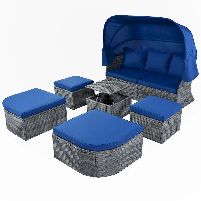 Outdoor Patio Daybed with Retractable Canopy Conversation Set
