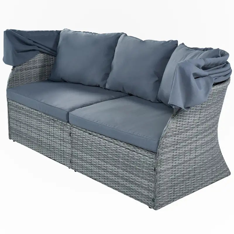 Outdoor Patio Daybed with Retractable Canopy Conversation Set
