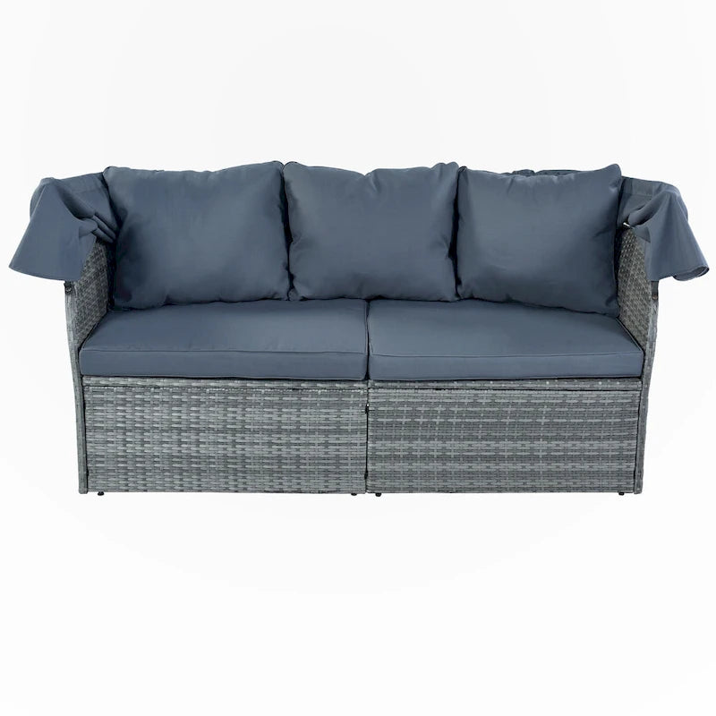 Outdoor Patio Daybed with Retractable Canopy Conversation Set
