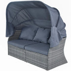 Outdoor Patio Daybed with Retractable Canopy Conversation Set