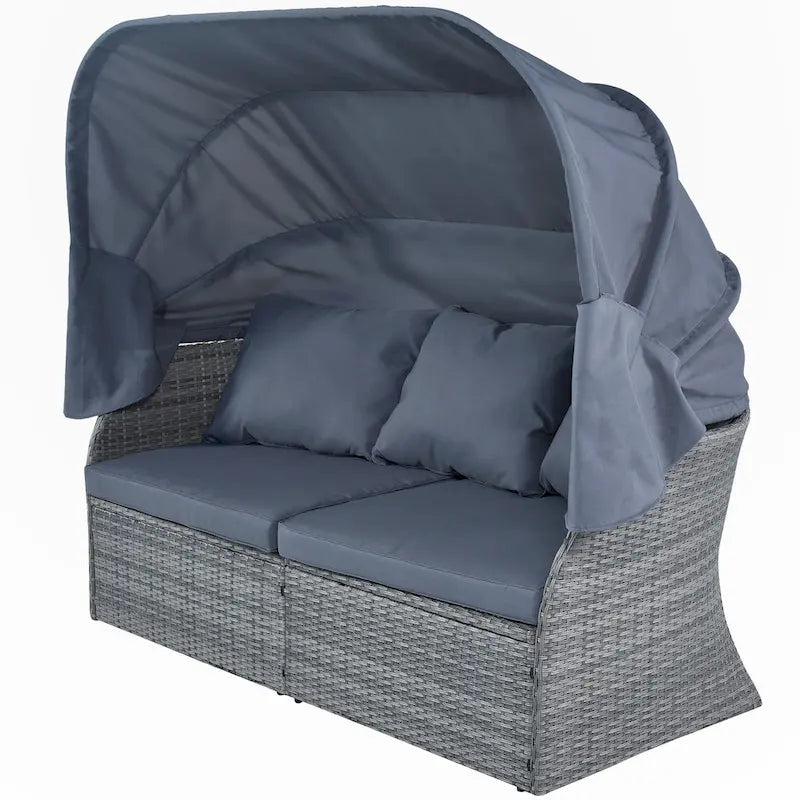 Outdoor Patio Daybed with Retractable Canopy Conversation Set
