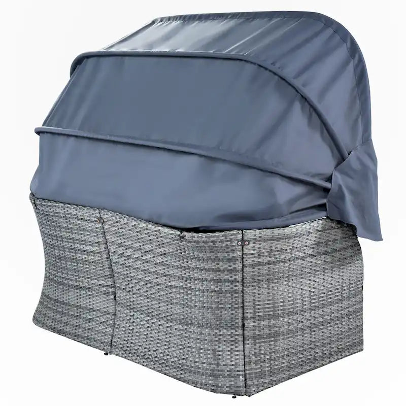 Outdoor Patio Daybed with Retractable Canopy Conversation Set