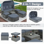 Outdoor Patio Daybed with Retractable Canopy Conversation Set