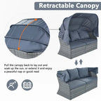 Outdoor Patio Daybed with Retractable Canopy Conversation Set