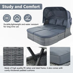 Outdoor Patio Daybed with Retractable Canopy Conversation Set