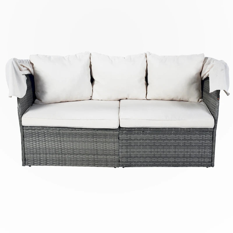 Outdoor Patio Daybed with Retractable Canopy Conversation Set