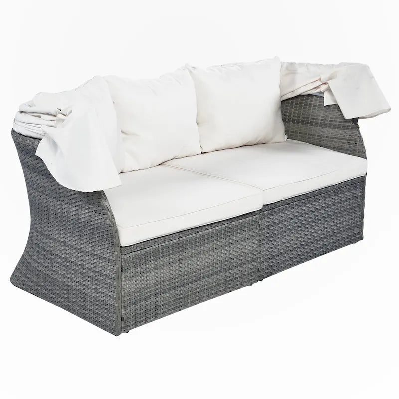 Outdoor Patio Daybed with Retractable Canopy Conversation Set