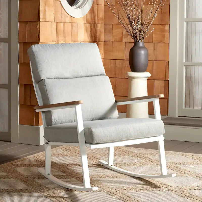 SAFAVIEH Couture Aurilla White/Grey Outdoor Rocking Chair - 32 W x 40 D x 38 H - 32W x 40D x 38H